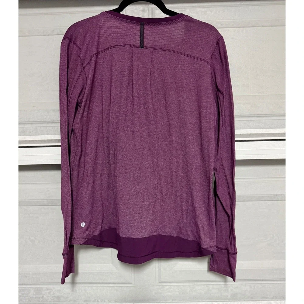 Lululemon Womens L Race Me Long Sleeve Top Heathered Plum V-Neck Athletic Yoga